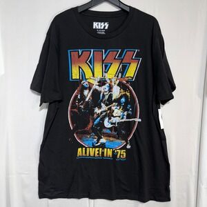 KISS Alive In‎ 75 Graphic T-Shirt Mens XL Black Rock Band Concert Tee NWOT